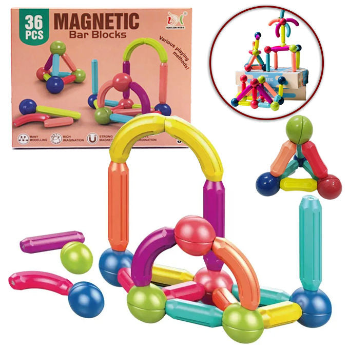36 Pieces Magnetic Toy Set Blocks Set Toy Magnetic Bar Constructor Building Blocks Montessori Educational Kids Toys For Children Early Educational Toys Set, Magnetic Building Sticks Kit Kids Gift for Age 3+, Recreational Building Sticks Block Set