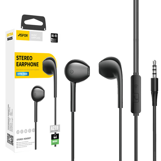 A219 Aspor 3.5mm Earphone/Handfree Universal With High Bass Quality Sound.