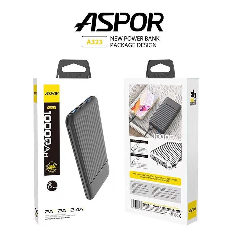 A323 Aspor A323 Power Bank 10000mAh..Two USB Connectors That Can Deliver Up To 2 A