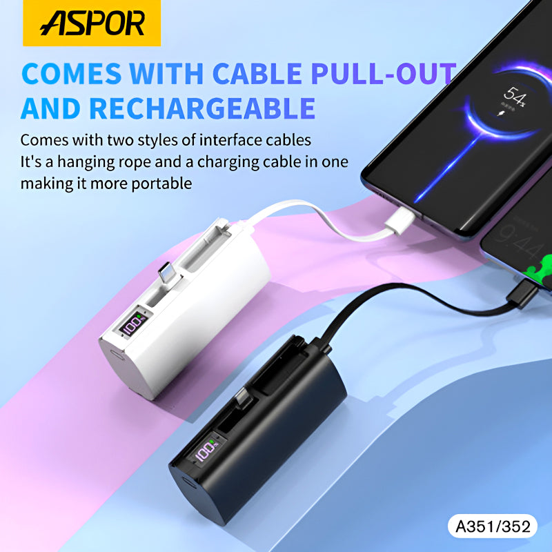 A352 Aspor A352 to TYPE-C Flexible Portable Mini 5000mAh Power Bank