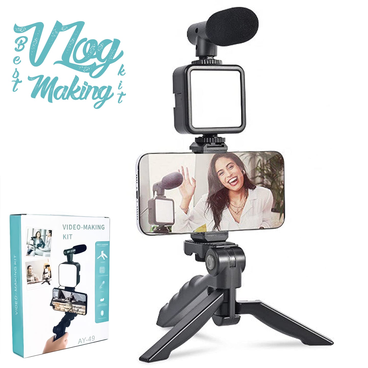 AY-49 VIDEO MAKING KIT VLOGGING TRIPOD TRIPLE BAND LIGHT.