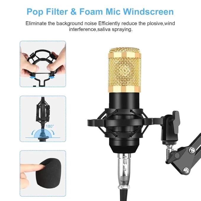 Bm800 Condenser Microphone Kit - With Pop Filter & Microphone Stand