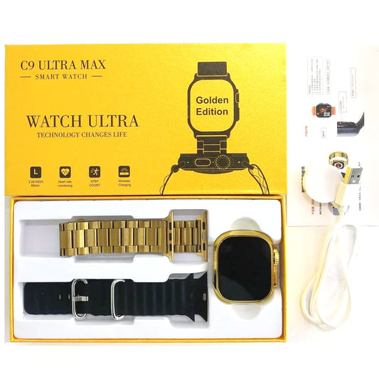 C9 Ultra Max Gold Edition Color Smartwatch 2.1 Inch Screen WITH Hryfine APP.