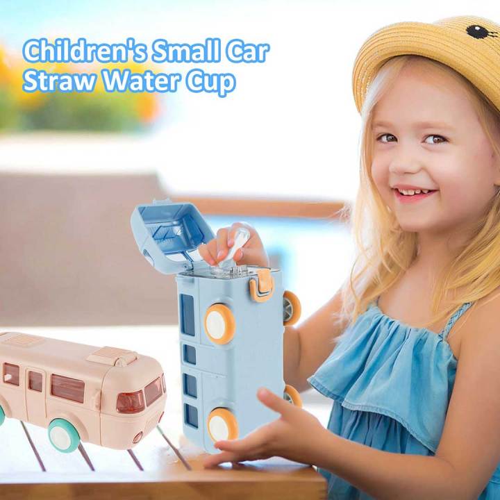 Bus Shaped Water Bottle For Kids With Straw 500ML Bus Shape Toy Car Water Bottle Bus Water Bottle for Kids