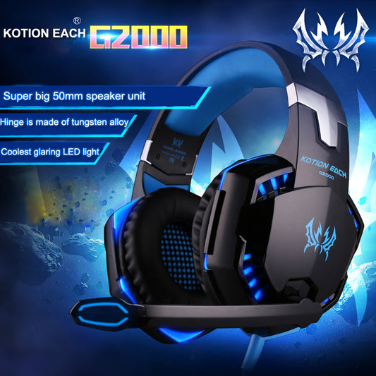 KOTION EACH-G2000 STEREO GAMING HEADSET DEEP BASS COMPUTER GAMING WIRED HEADPHONE WITH LED LIGHT & MIC.