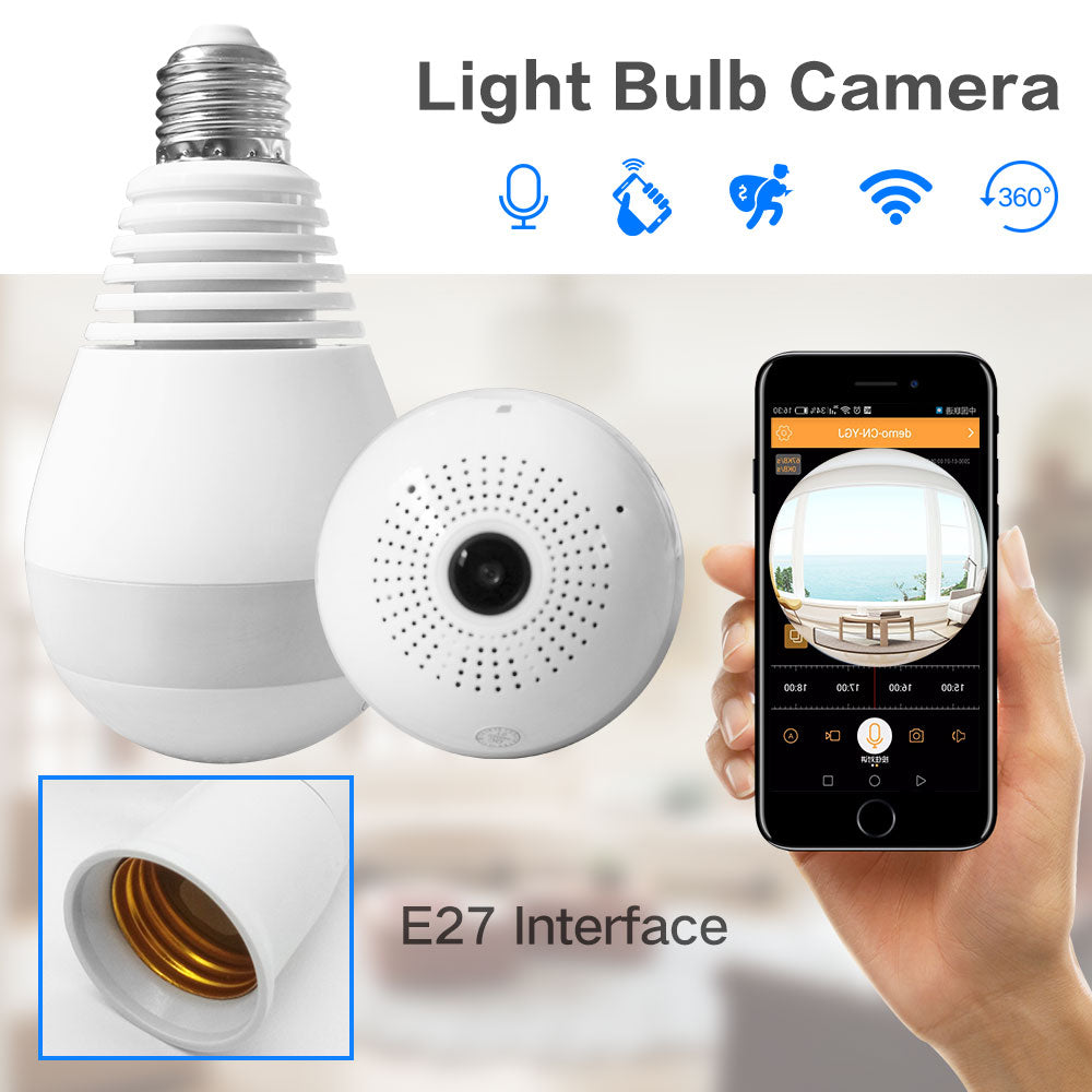 IP WIRELESS PANORAMIC BULB CAMERA 1080P HD 2MP WITH V380 PRO APP.