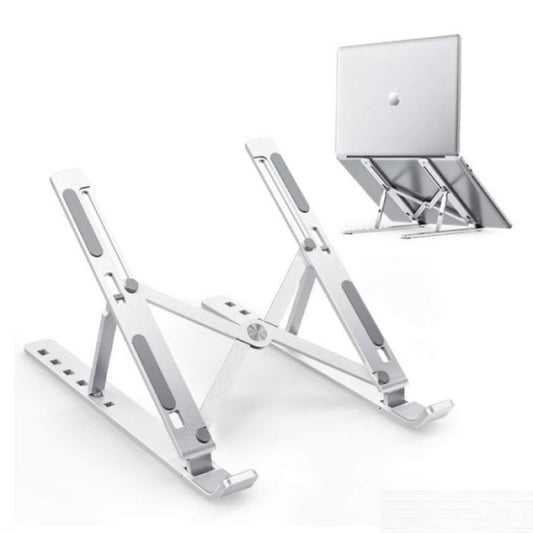 Laptop Stand - Adjustable Laptop Stand, Portable Aluminum Laptop Riser Laptop Holder for Desk, Foldable Ventilated Cooling With Anti Slip Rubber Grips Silver