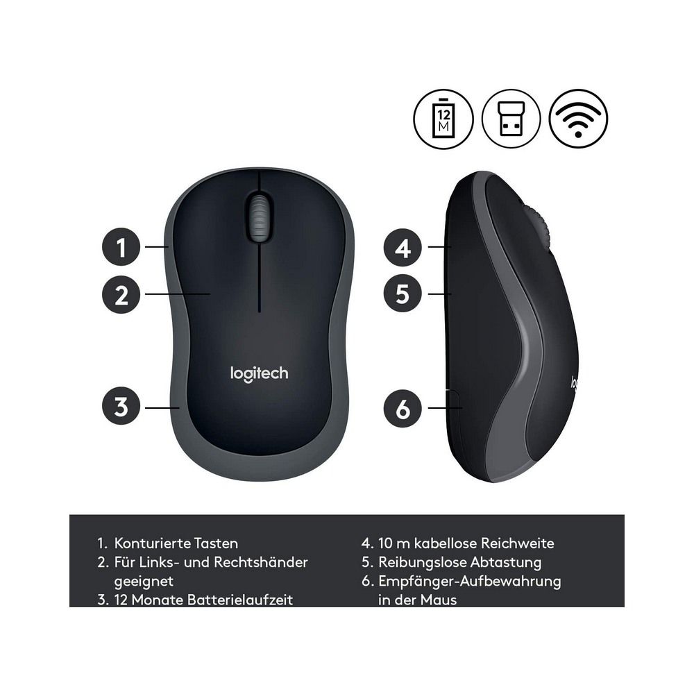 Logitech M185 Wireless Mouse (Swift Grey) with USB Mini Receiver, Compatible with PC, Mac, Laptop