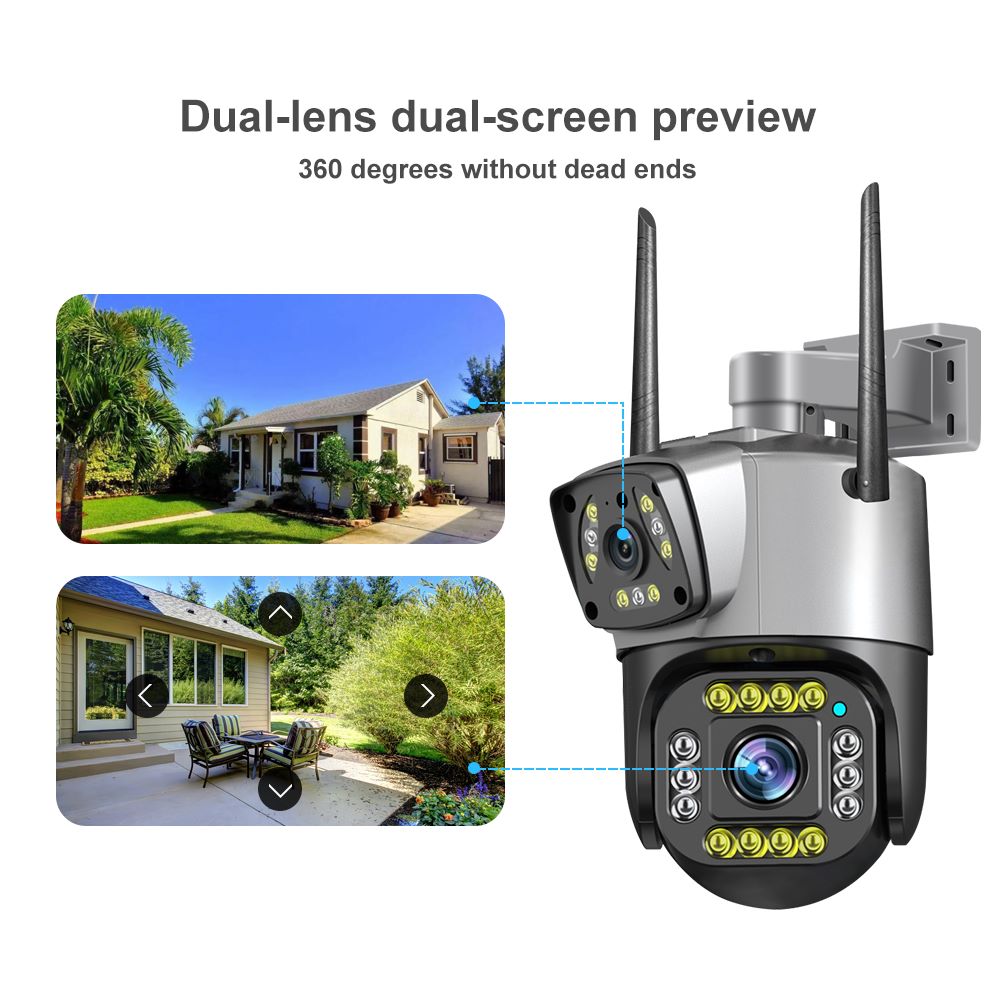 PTZ WIFI OUTDOOR DURAL LENS 2MP+2MP 4MP IN TOTAL DURAL IR LED COLOR NIGHT VISION APP V380 PRO.