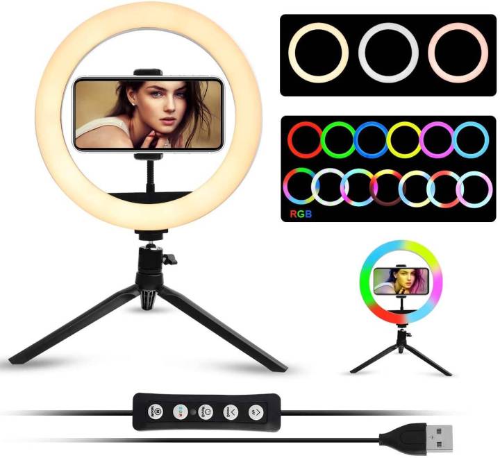 MJ-26 Dark Edge MJ-26 10.2" RGB LED Soft Ring Light, RGB Flash Ring Light for Camera Smartphone YouTube Video Shooting and Makeup Light - Best Light For Tiktok And Youtubers