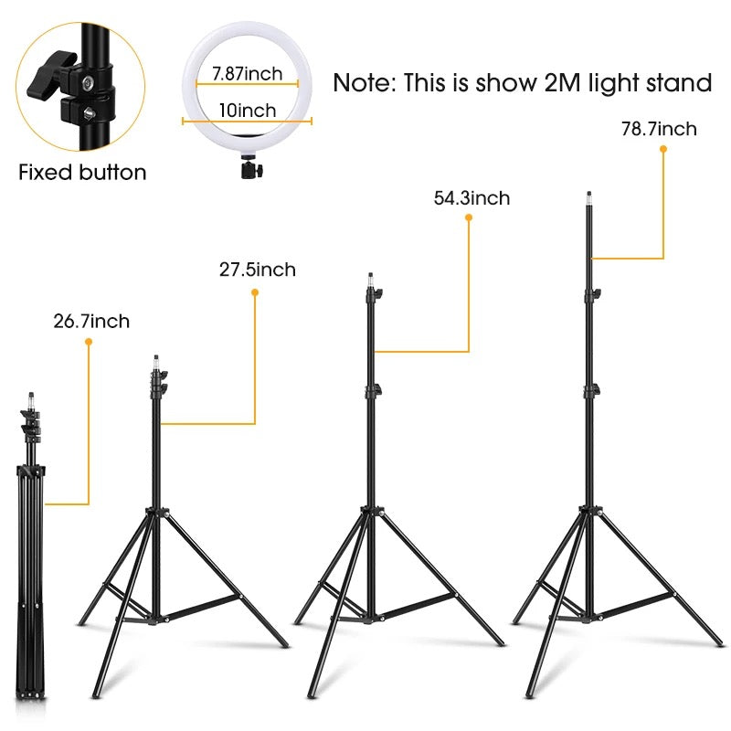 Adjustable Tripod Stand 26cm Ring Light with 2.1M Adjustable Tripod Stand