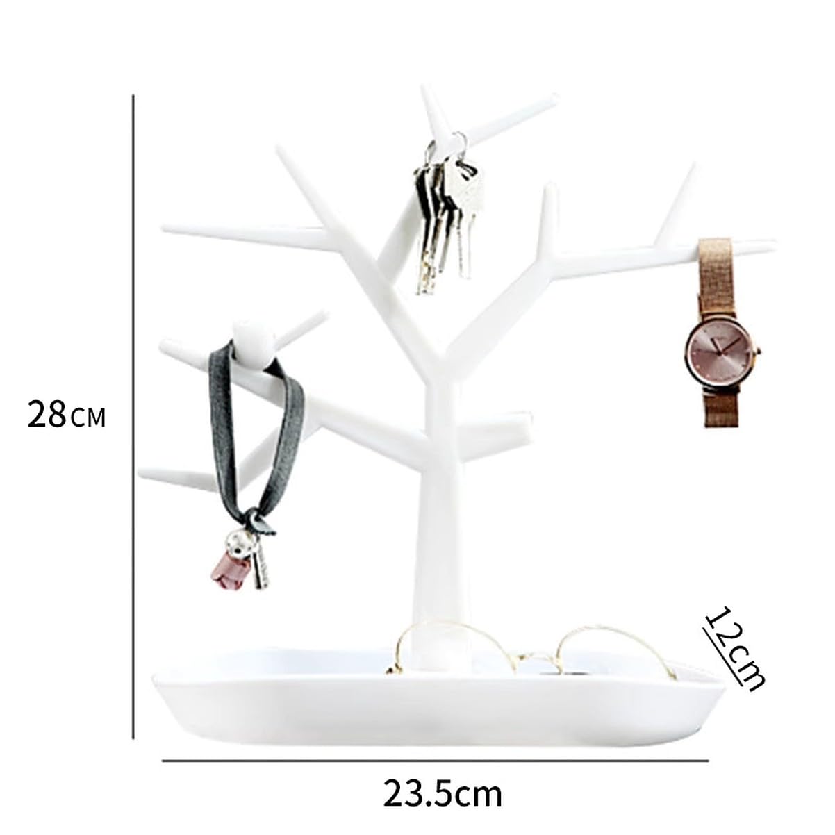 Plastic Tree Key Holders With Tray For Dressing Table Home Decor Hallway Multiple Key Chain Hanger,Watch Holder Decorative Storage Box,