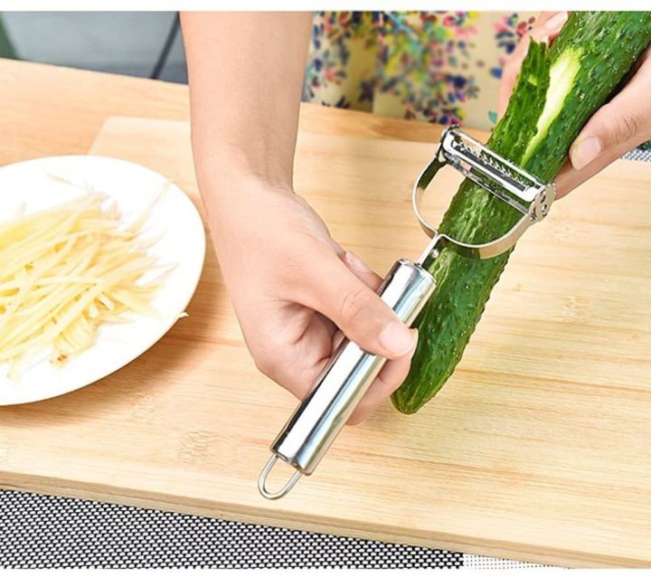 High Quality Julienne Peeler & Vegetable Peeler with Special Stainless Steel Dual Blade Grater Kitchen Accessories Tools For Delicious Salads, Vegetable cutter and Knife - Silver