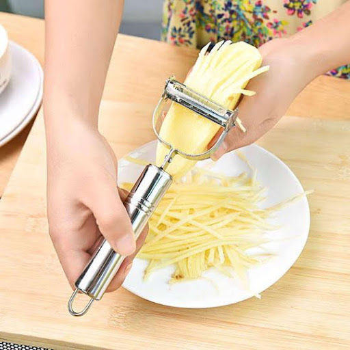 High Quality Julienne Peeler & Vegetable Peeler with Special Stainless Steel Dual Blade Grater Kitchen Accessories Tools For Delicious Salads, Vegetable cutter and Knife - Silver