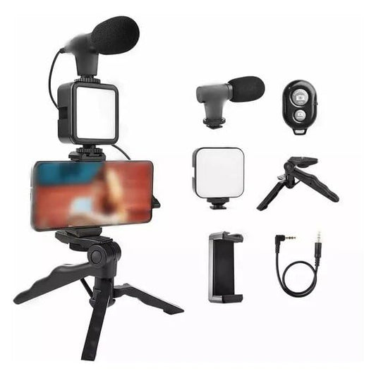 Vloging Video Kit  for Smartphone and Camera Vlogging Video Making Kit Studio Kits Video Recording Photography Suit with Microphone LED Fill Light Mini Tripod Kit With Remote