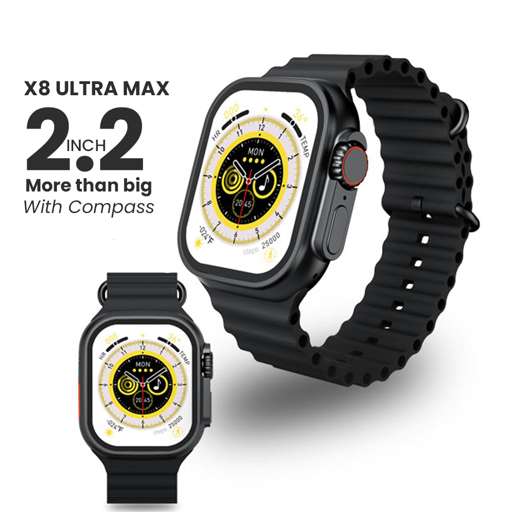 2.2 INCH X8 ULTRA MAX WITH COMPASS SMART WATCH SERIES 8 NFC ALWAYS-ON DISPLAY & WIRELESS CHARGING WITH WEARFIT PRO APP BLACK.